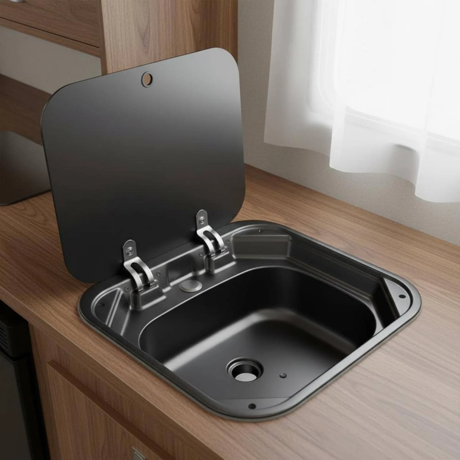 Folding Faucet Single Bowl Wash Basin Plumbing Fixture with Easy to Clean Surface for RV Travel Kitchen Area