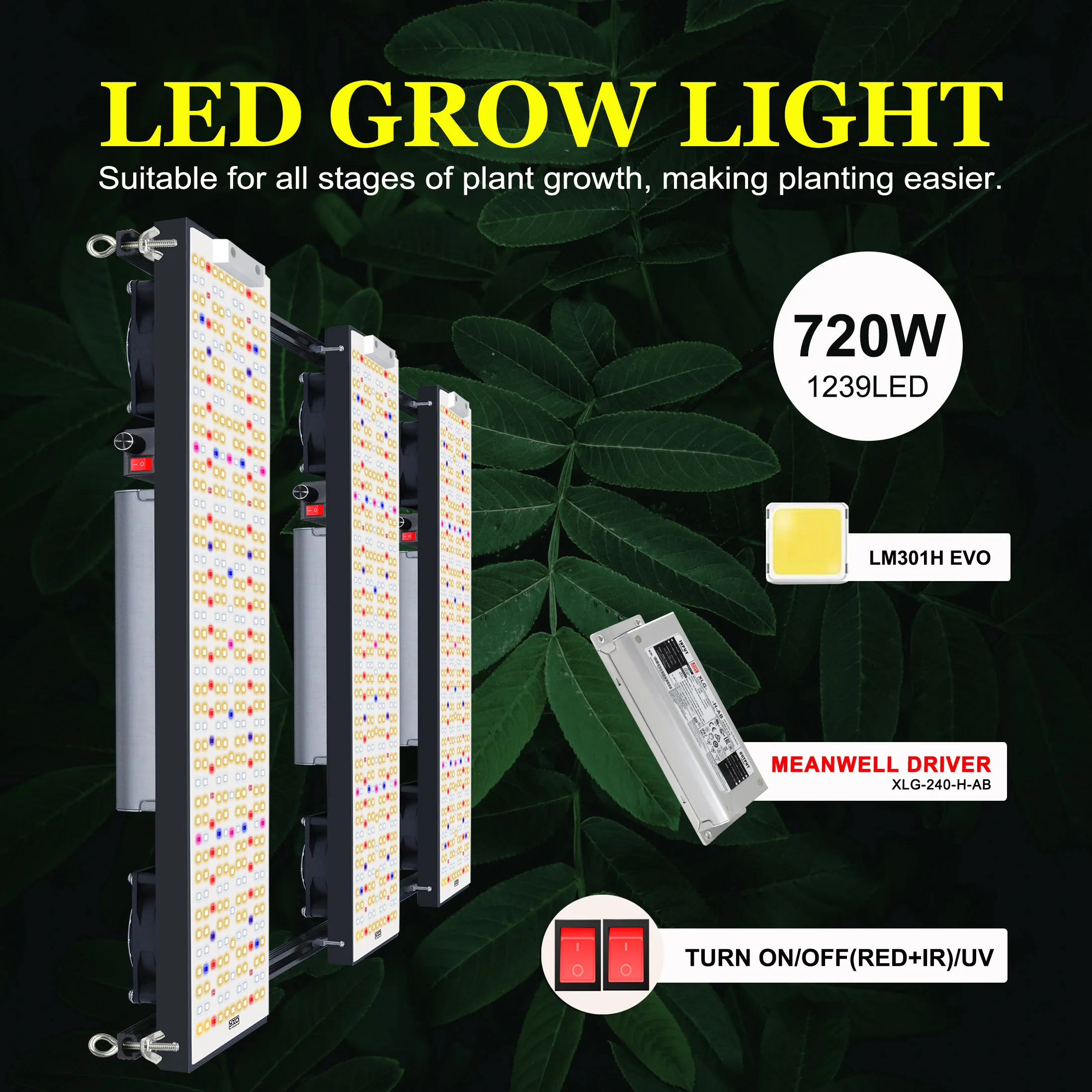 240W Vollspektrum LED-Wachstumslampe für Indoor-Gewächshäuser mit Vegetations- und Blütenmodi für Growzelte – Detail 1