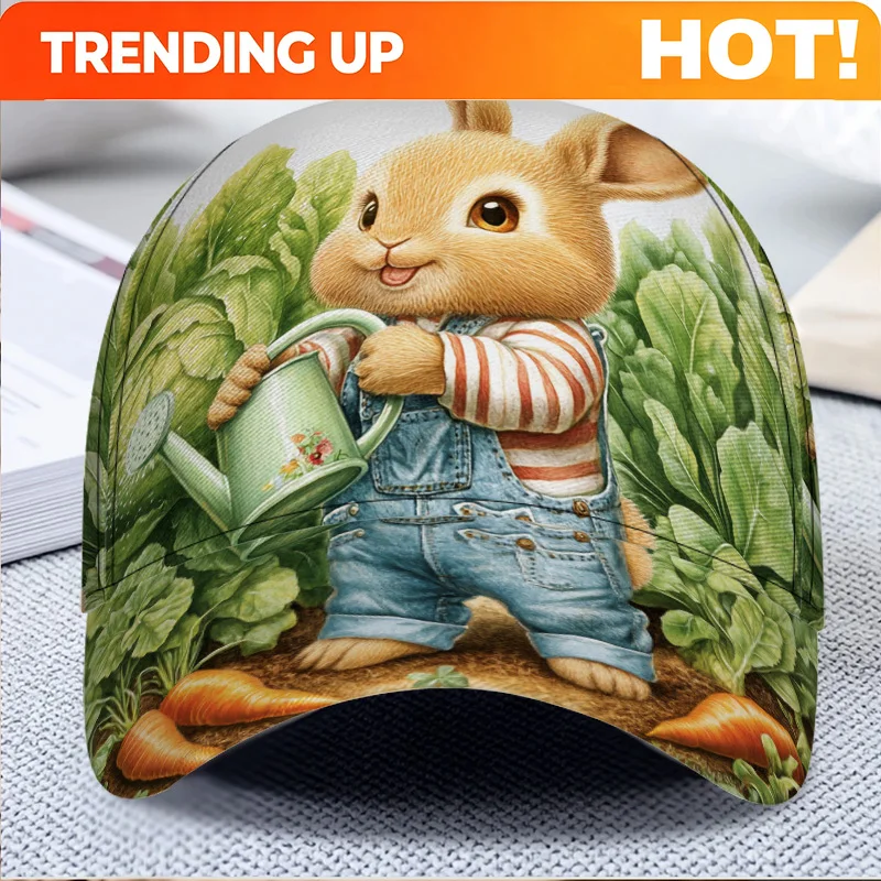 Customization 1pc Spring Bunny & Easter Bunny Print Duckbill Hat - Lightweight Adjustable Snap Cap, Comfortable Outdoor Hat Suit