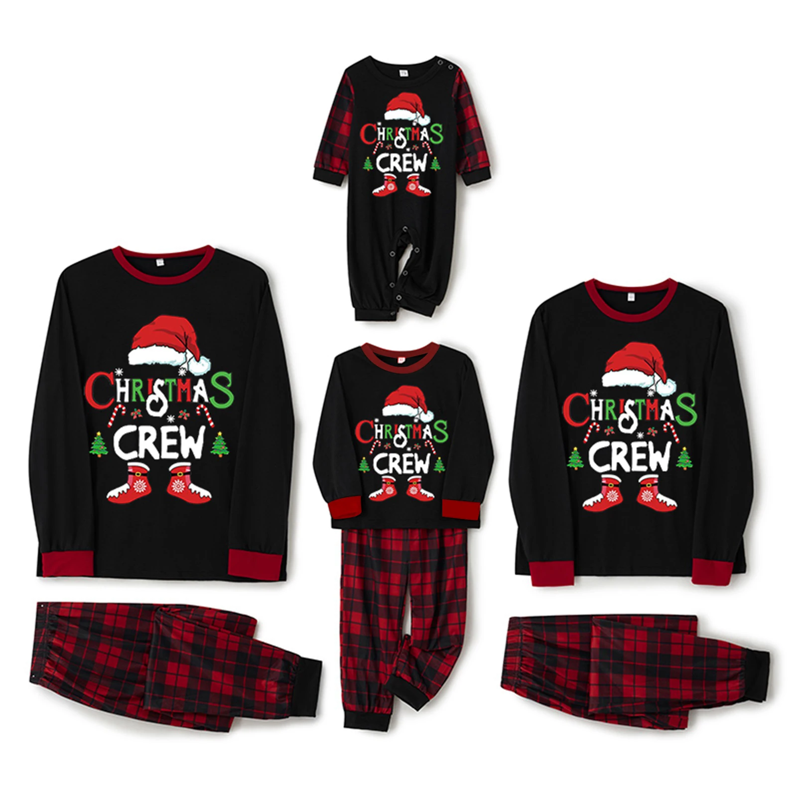 

Combhasaki Christmas Family Pajamas Matching Set Long Sleeve Letters Print T-shirt+Red Plaid Pants Xmas Jammies Night Loungewear