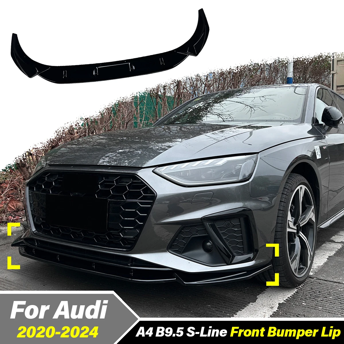 

For Audi A4 S4 B9.5 S-Line 2020 2021 2022 2023 2024 Car Front Bumper Splitter Lip Spoiler Guard Protector Exterior Accessories