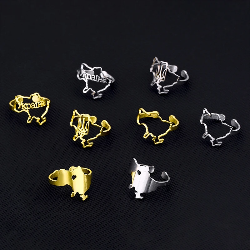 1PCS Stainless Steel Open Shiny Ukraine Map Ring Unisex Couple Ethnic Jewelry for Birthday Party European Style Accessory