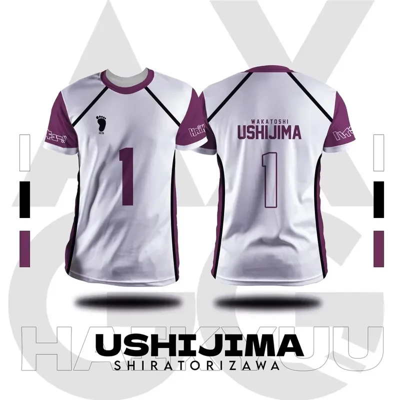 3D Digital Print Haikyuu Shiratorizawa Volleyball Jersey Ushijima Wakatoshi No 1 Cosplay Costume T Shirt Men Summer Quick Dry