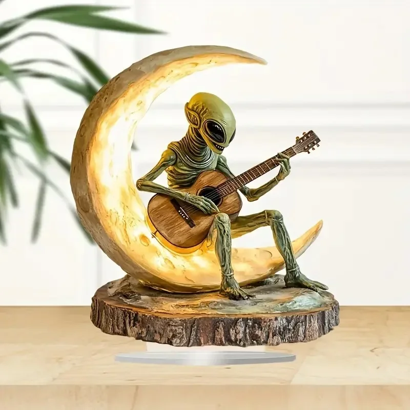 

New 2025 Bohemian Alien Moon Guitar Player Acrylic Home Office Desktop Coffee Shop Decoration Decoration Ornament