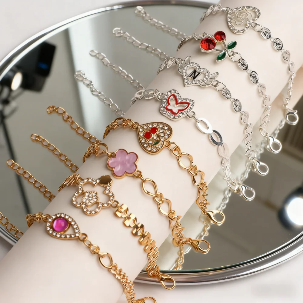 10/20/Pcs/Lot Fashion Elegant Charm Multicolor Rhinestone Cherry Heart Bracelets For Women Good Luck Birthday Party Jewelry Gift