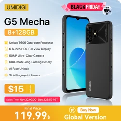 Смартфон UMIDIGI G5 Mecha, Android 13, 6,6-дюймовый HD + экран, 8 ГБ, 128 ГБ, камера 50 МП, мобильный телефон 6000 мАч, 90 Гц