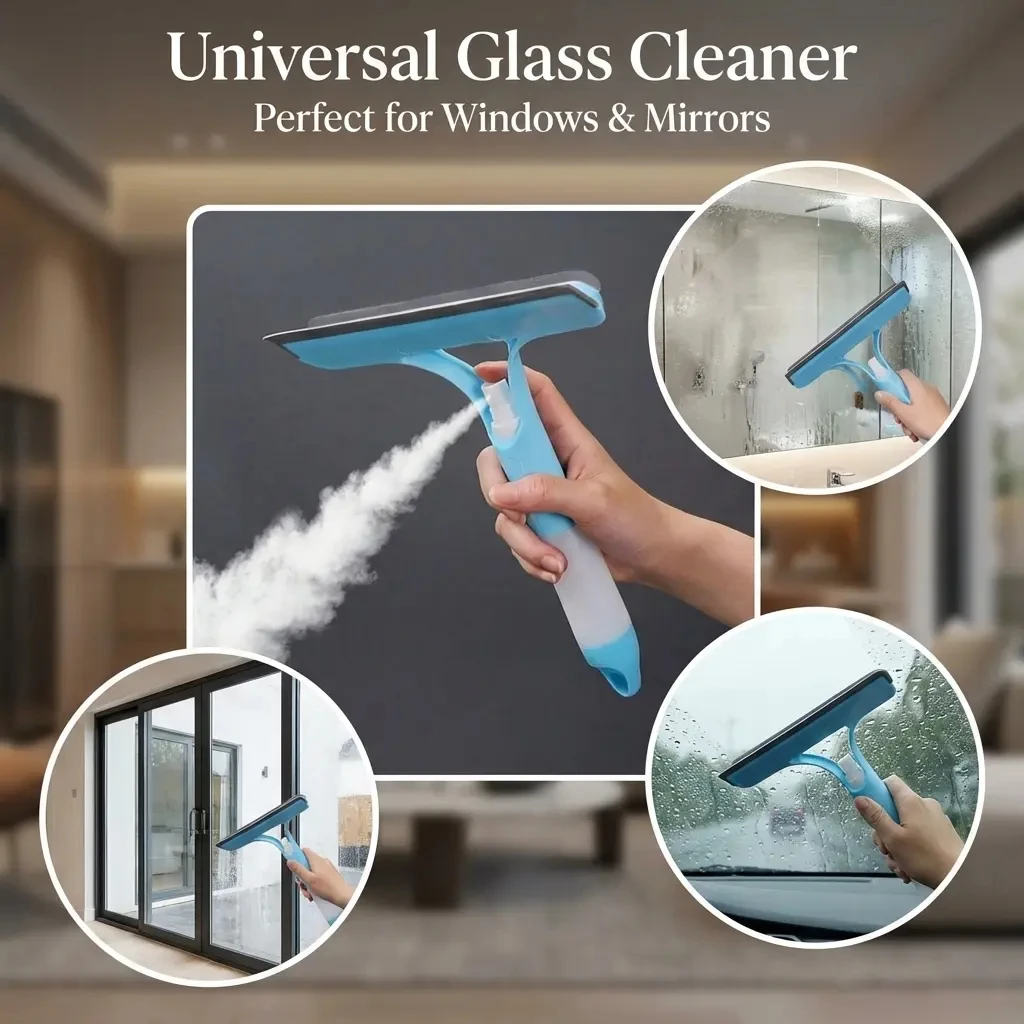 Simplify everyday glass cleaning with a 3-in-1 spray window cleaner featuring spray, scrub, and squeegee functions. Ideal for mirrors, shower screens, and car windows.