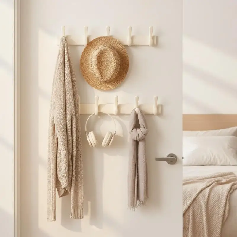 Cream White Over The Door Hook Rack 6 Sturdy Hooks No Drill Installation For Bedroom Bathroom Entryway Storage