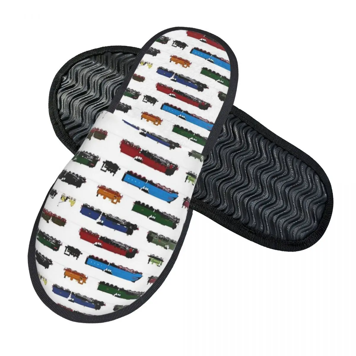 Custom Iconic British Steam Trains Slippers Memory Foam Warm Soft Women House Slipper Bedroom Fluffy Shoes