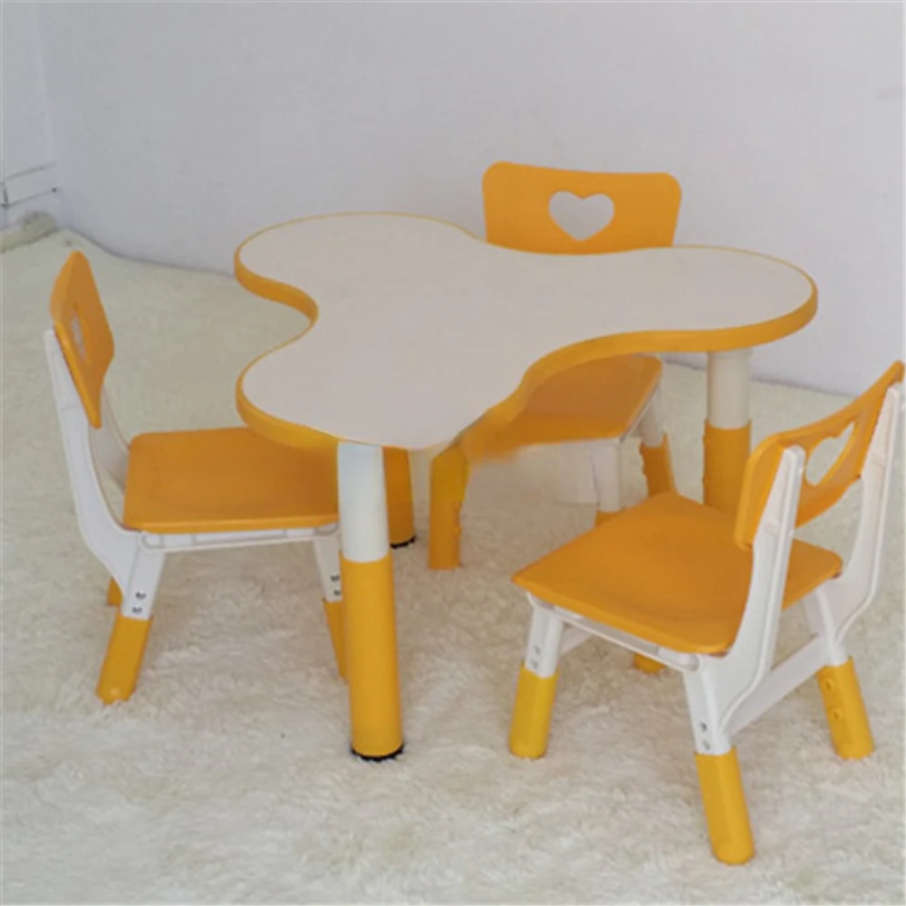 Clover Table Adjustable Three-Seat Kindergarten Children Baby Learning School Desk and Chair