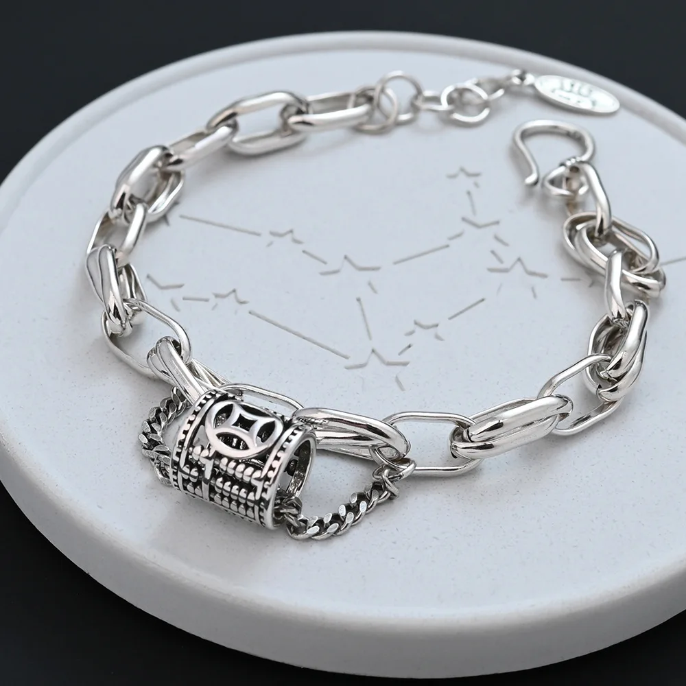 

PANJBJ 925 Sterling Silver Wealth Chain Bracelet For Women Punk Fashion Trend Hip-Hop Jewelry Party Gift Dropshipping
