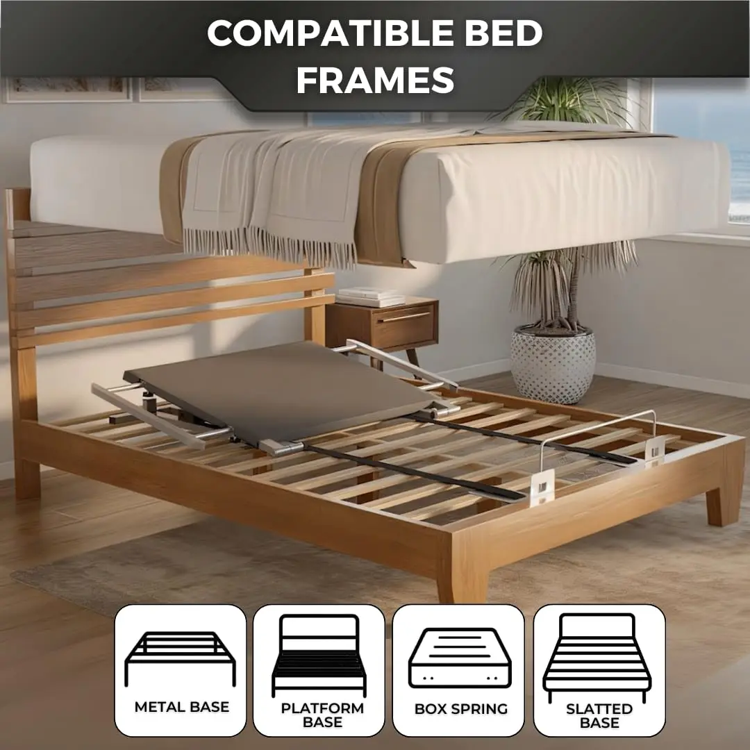Queen Adjustable Bed Kit, Motorized Head Incline Base with Wireless Remote, Easy Assembly, Zero Clearance, Converts Mattress