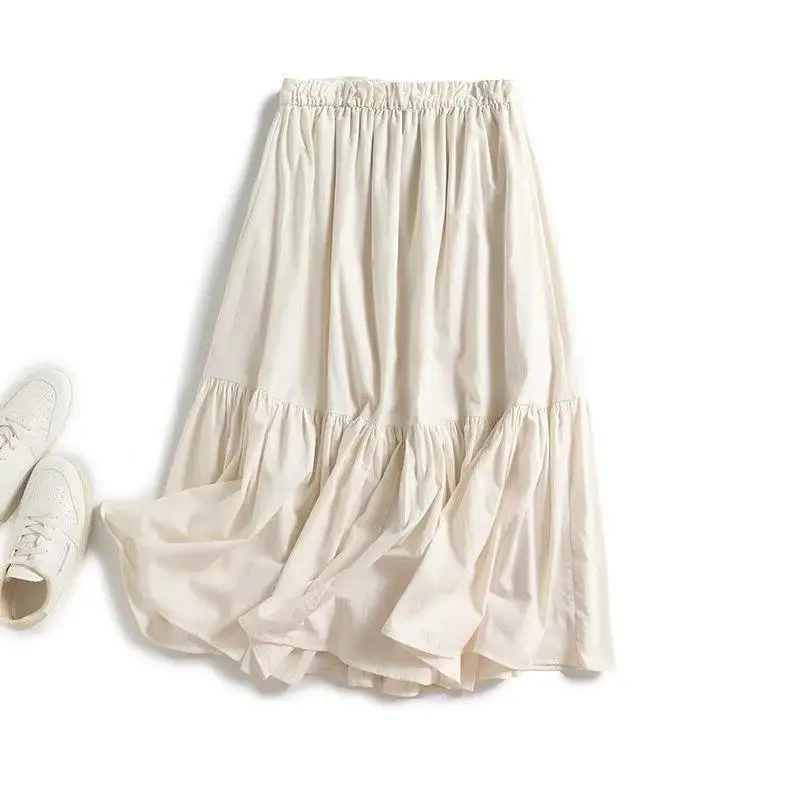 Maxdutti 2027 Spring Southern France Lazy Elegant Skirt Women's Skirt Minimalist Texture Off White Pleated Skirt Woman Clothes