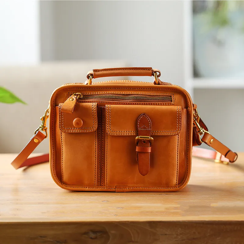 Modische Vintage-Handtasche aus natürlichem Echtleder für Damen, kleine Multi-Taschen-Organizer-Handtasche, Designer-Luxus-Schultertasche aus echtem Rindsleder – Detail 2