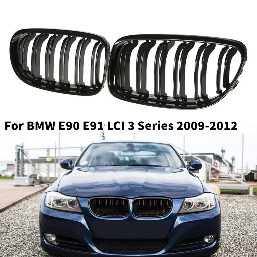 

For BMW E90 E91 LCI 3 Series 2009 2010 2011 2012 Double Slat Style Black Grille Front Kidney Mesh Racing Grill Car Replacement