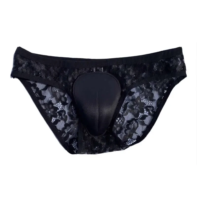 Sexy Men's Lace Gay Cross-dresser Camel Toe Panties Sissy Thong Hiding Gaff Briefs Ultra Thin See-Through T Back Underpants