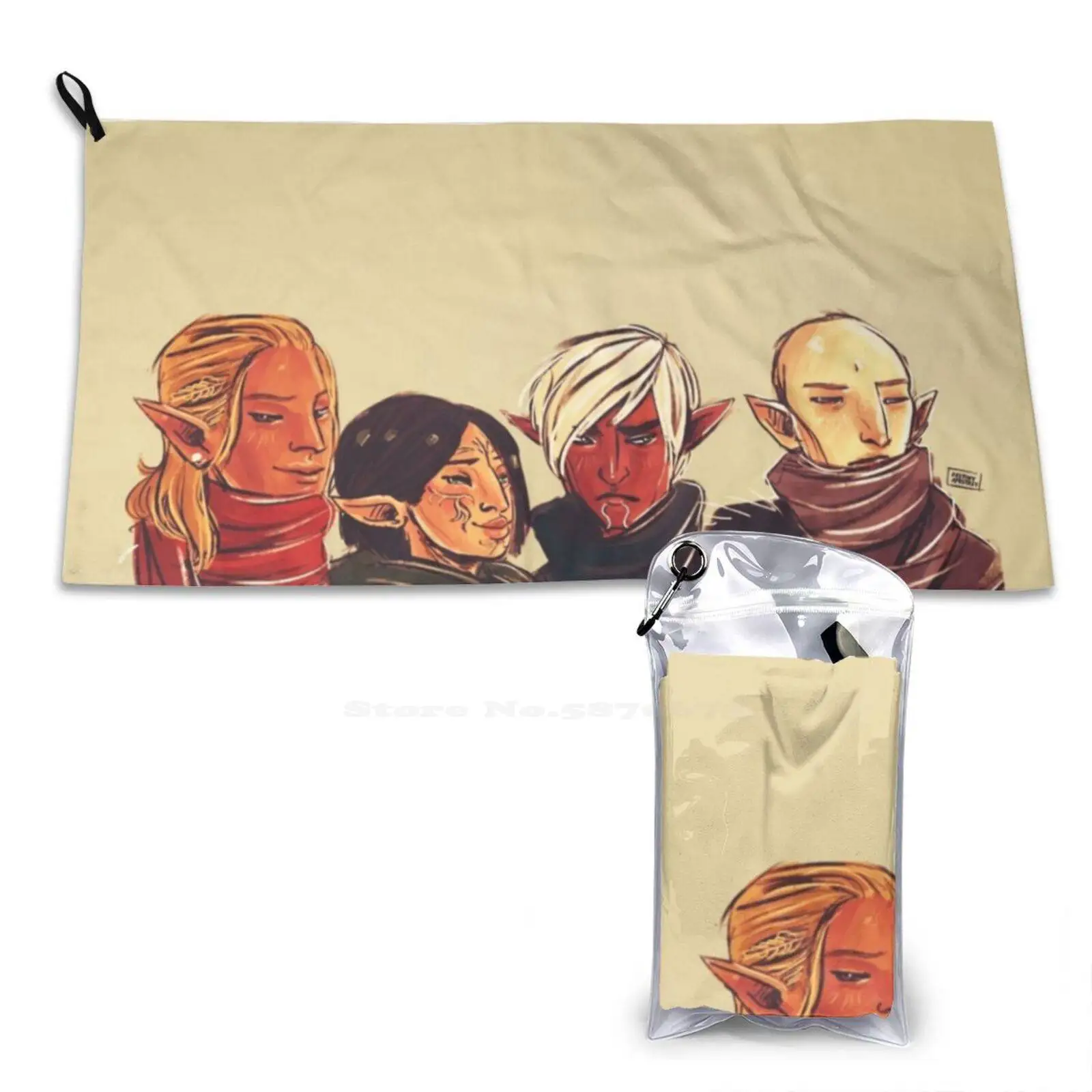 Elves In Scarves Soft Towel Quick Dry Beach Towel Solas Merrill Fenris Zevran Elves Dragon Age Inquisition Dragon Age 2 Dragon