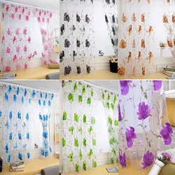 1/2 PCS Vines Leaves Tulle Door Window Curtain Drape Panel Sheer Scarf Valances Colorful Floral Pattern Transparent Curtains