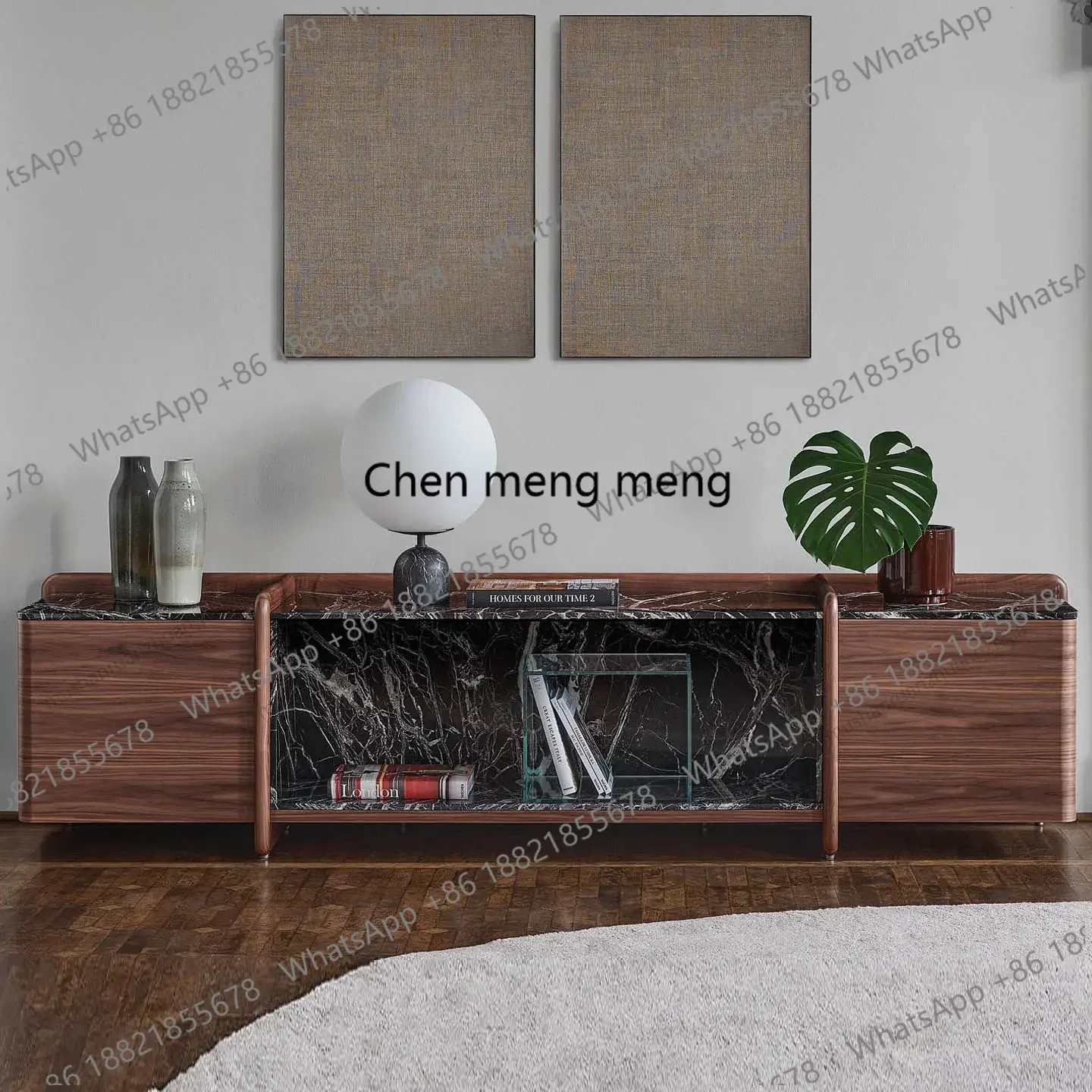 dd182dd182DD182Modern simple marble countertop TV cabinet, living room thickened walnut leather veneer storage, floor-to-ceiling