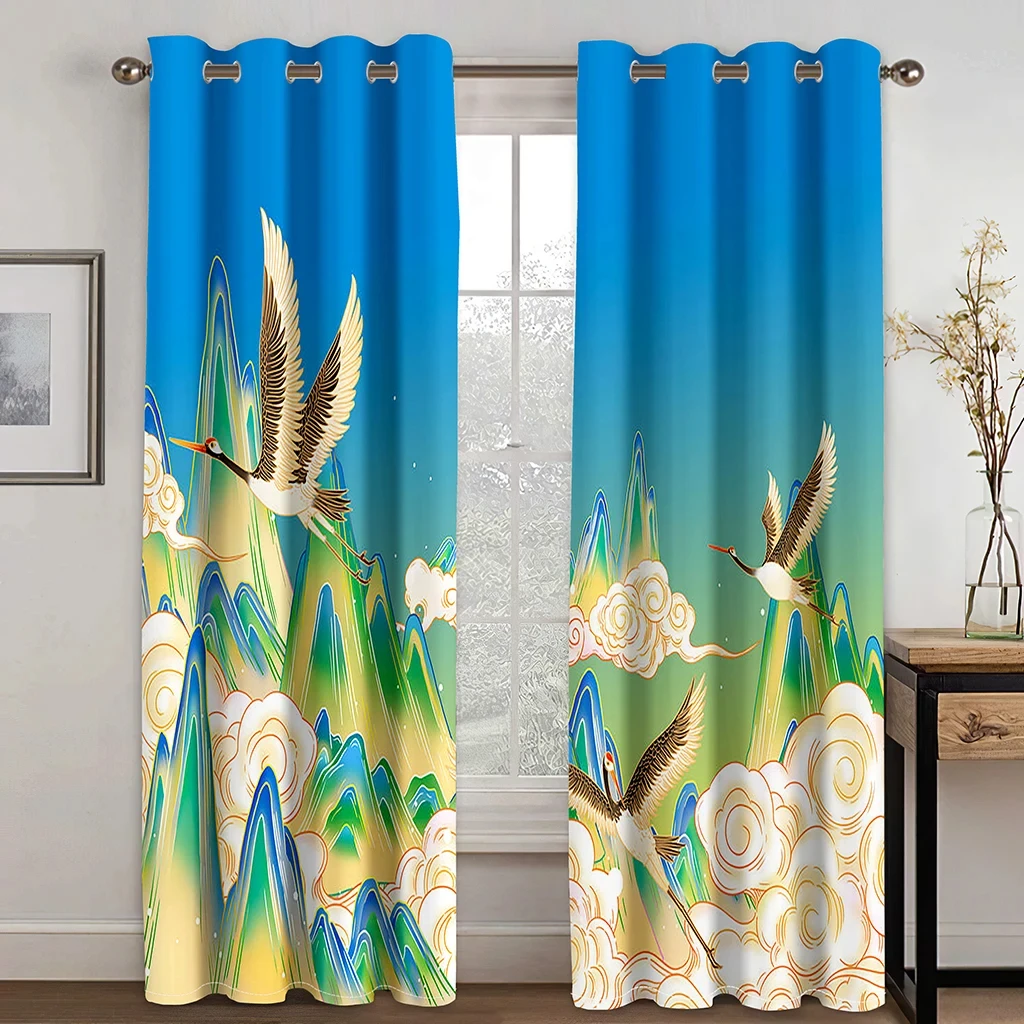 Popular Bedroom Living Room Japanese Restaurant Blackout Curtain Entrance Feng Shui Crane Noren Custom Curtains Decoration 2Pcs