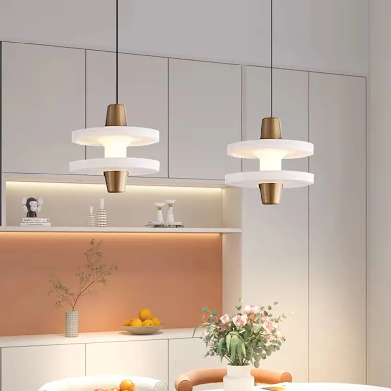 Double layered marble pendant light modern gold stainless steel Natrual Stone Hanging Lamp For Dining Kitchen Island Lighting