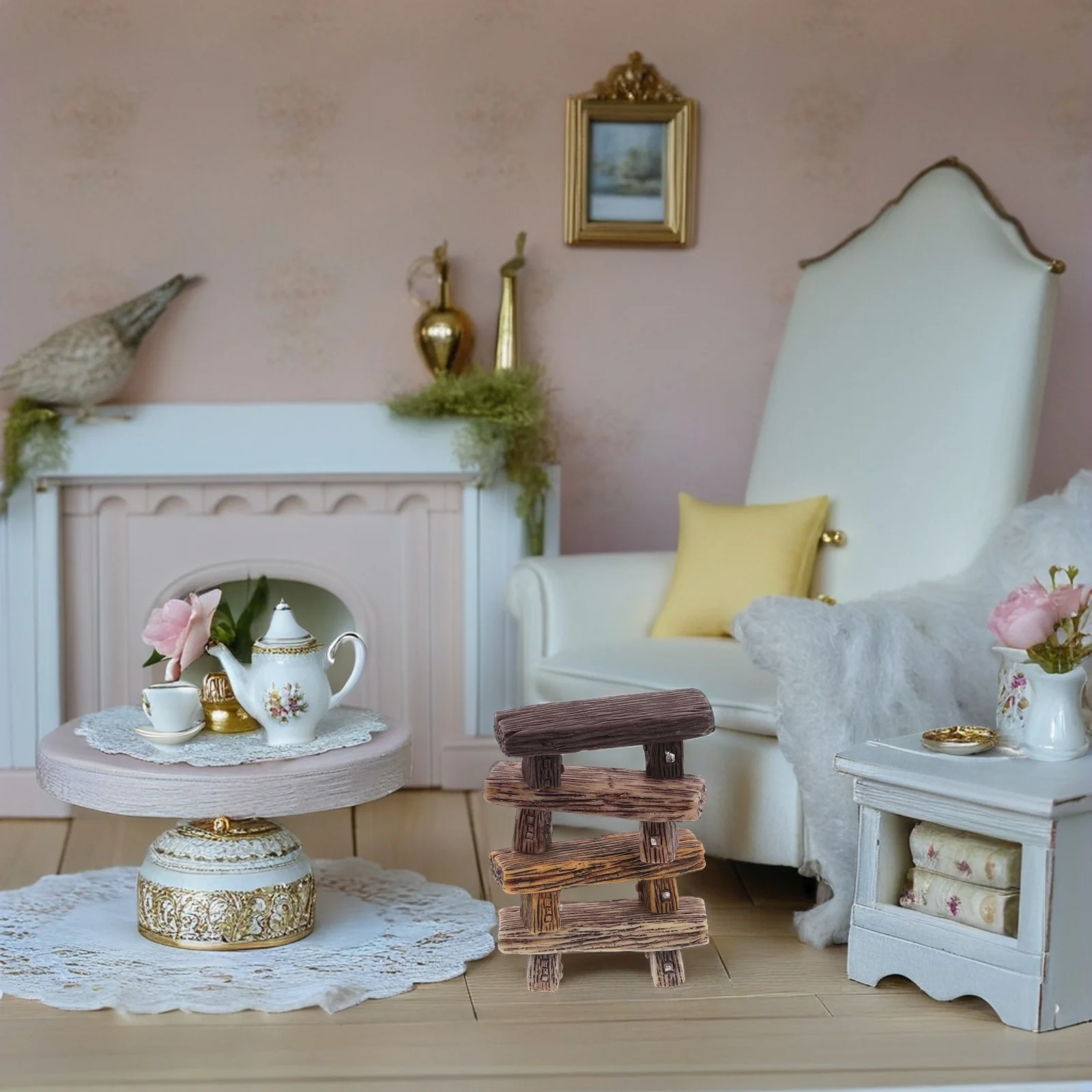 

4pcs Miniature Ornament Retro Resin Bench For Dollhouse Garden Decor Mini Furniture Craft Miniature Park Bench Vintage Chair