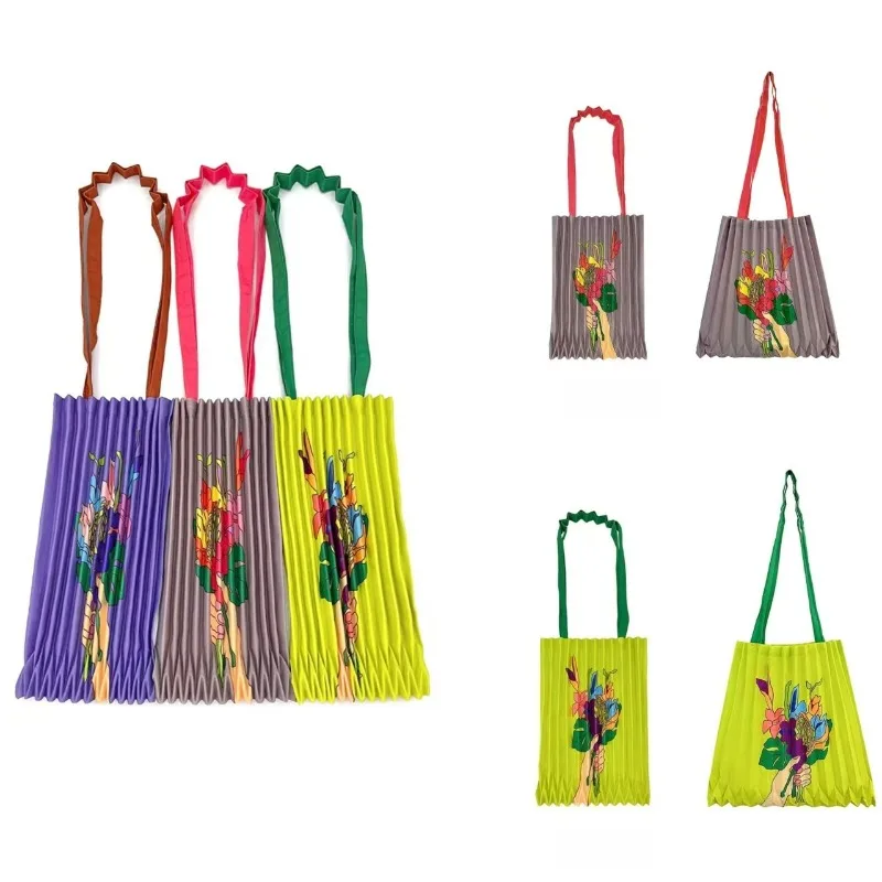 

Miyake Pleated 2025 New Flower Printed Pleats Handbag Women French Literary Style Large Capacity Shoulder To Handmade Bag