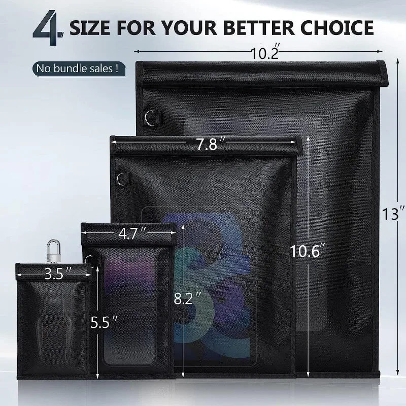 ​​Car Key Signal Shielding Bag RFID Blocking Faraday Pouch Waterproof Fireproof for Keys Phones Anti Theft Protection Case​​