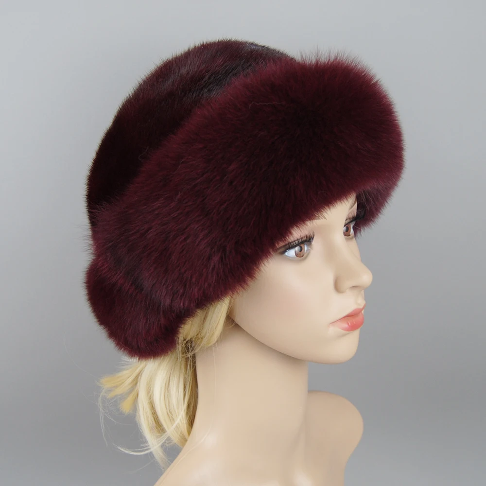 2025 New Style Fashion Earflap Hat Winter Women's Caps Real Fox Fur Hats Headgear Russian Girls Full Mink Fur Beanies Cap