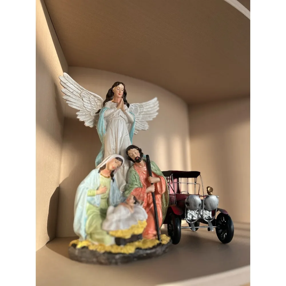 

Religious Resin Angel Holy Family Nativity Statue Seasonal Decor Easter Gift，12 Inches