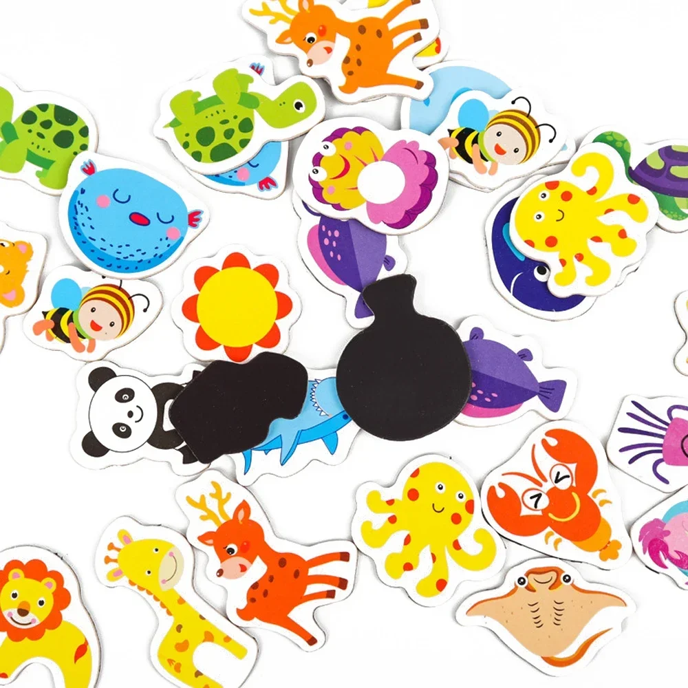 12pcs Fridge Magnets Animal Fish and Crab Wooden Fridge Magnet 3D Cartoon Sticker Toy for Kids Diy Office Whiteboard Gadget