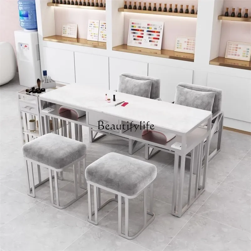 FG40Modern Metal Legs Nail Table Professional Dust Collector Unique Simple Nail Table Italian Trendy Table Manucure Salon Furnit