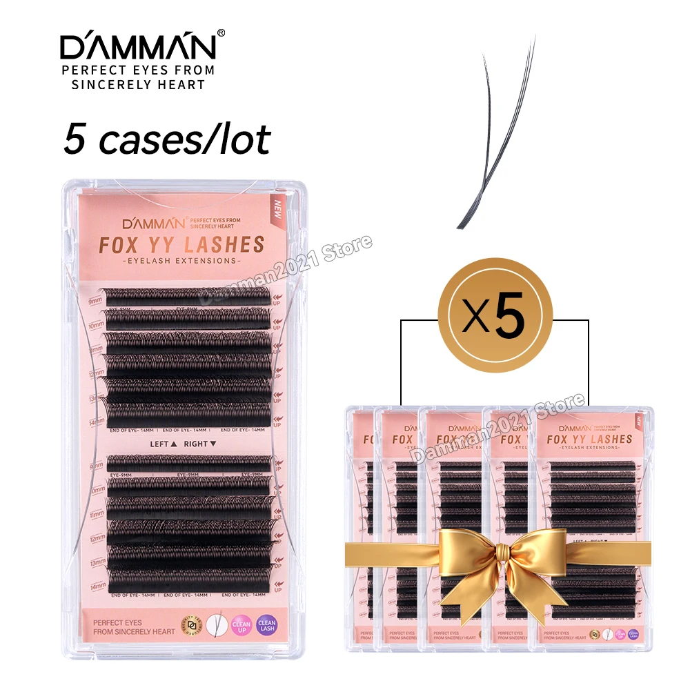 다만 12줄 폭스 YY 모양 속눈썹 연장 0.07mm D 컬 Y 모양 속눈썹 연장 믹스 9-14mm YY 폭스 아이 속눈썹 메이크업 도구