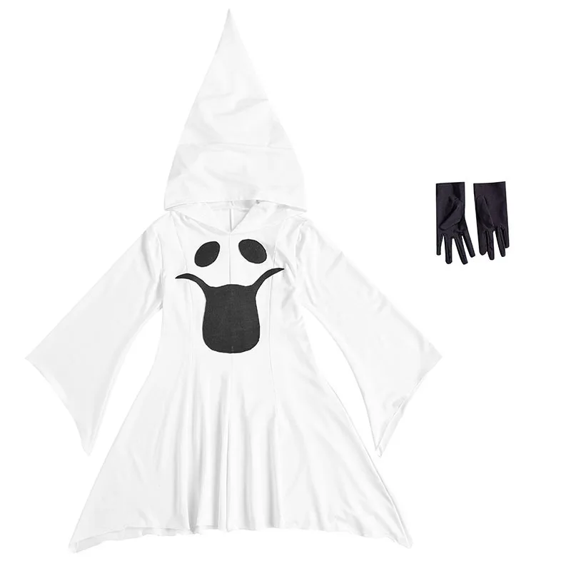 Cosplay Shy White Ghost manica larga cappello a punta stampa vestito per bambini divertente divertente vestito per il Costume di Halloween