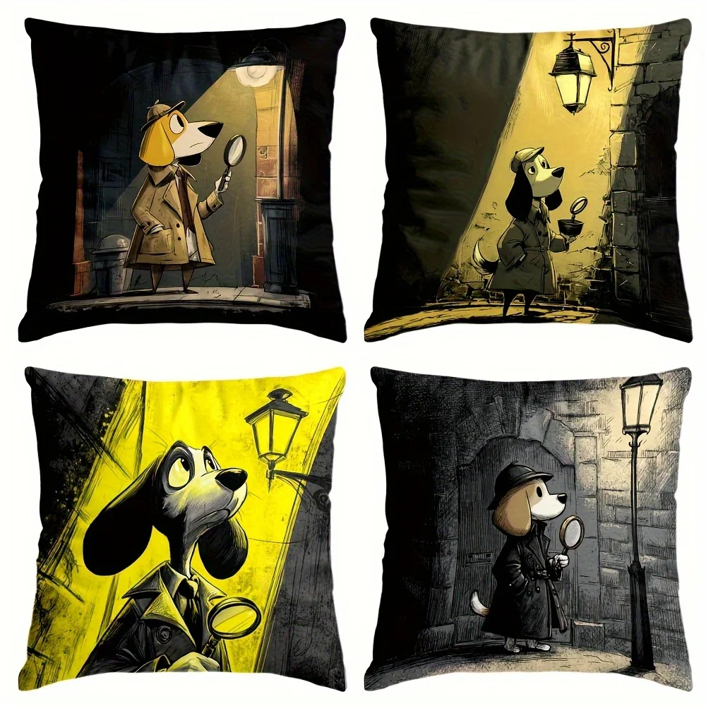 Penglai Dog Detective Theme digital printing pillow cover Short plush Suitable living rooms bedrooms sofas throw cushion cover