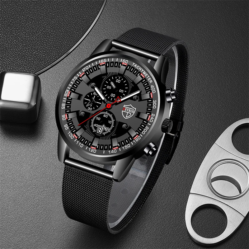 2023 Fashion Mens Sports Watches Men Luxury Business Stainless Steel Mesh Belt Quartz Luminous Clock Man Casual Leather Watch