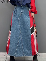 Vefadisa 2024 Autumn Winter New Women Denim Contrast Color Single Piece Half Skirt Personalized Fashion Women's Wear ZY3187