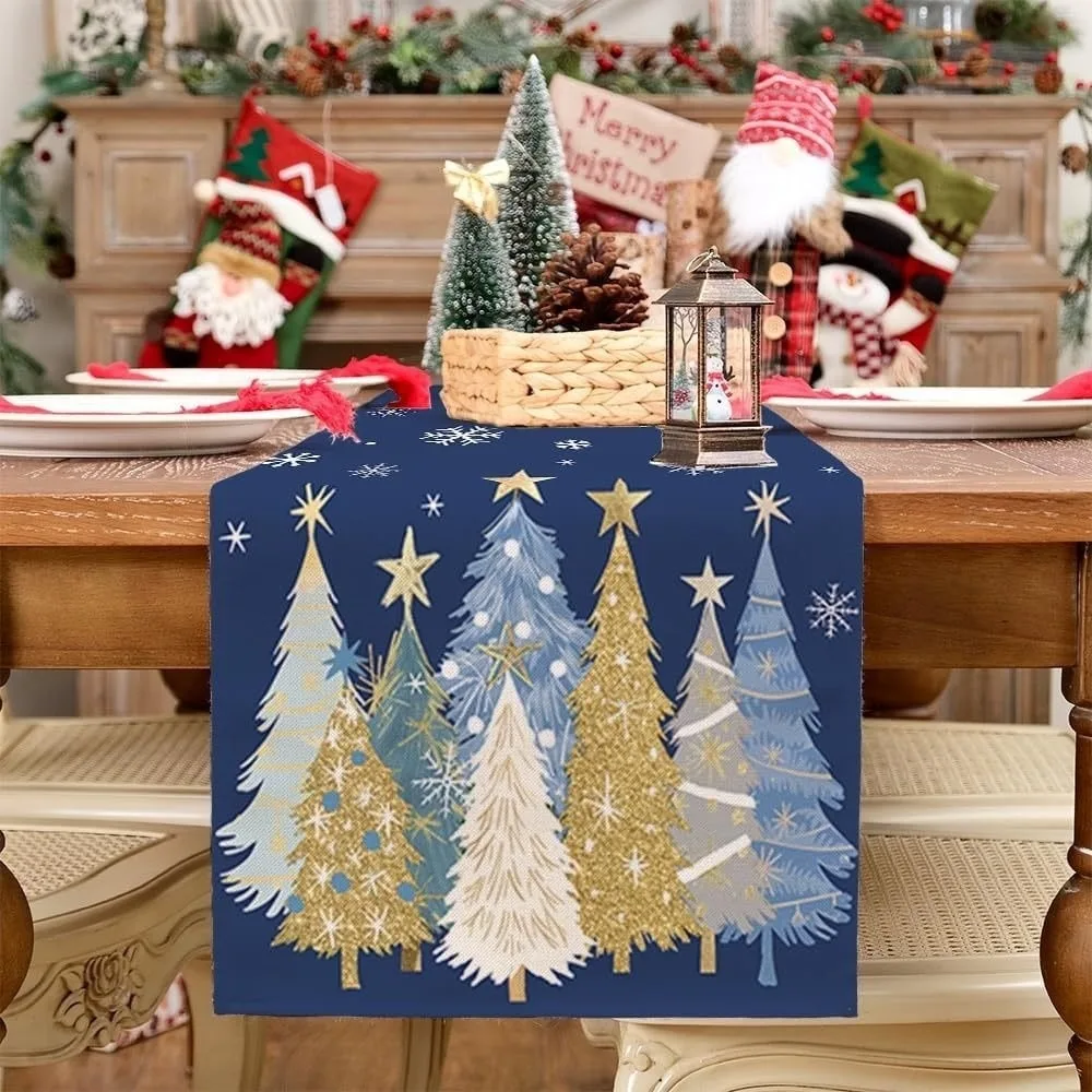 Gift Christmas Tree Christmas Table Runner Desk Decor Snowflake Christmas Table Flag Cloth Rectangular Xmas Tablecloth Christmas