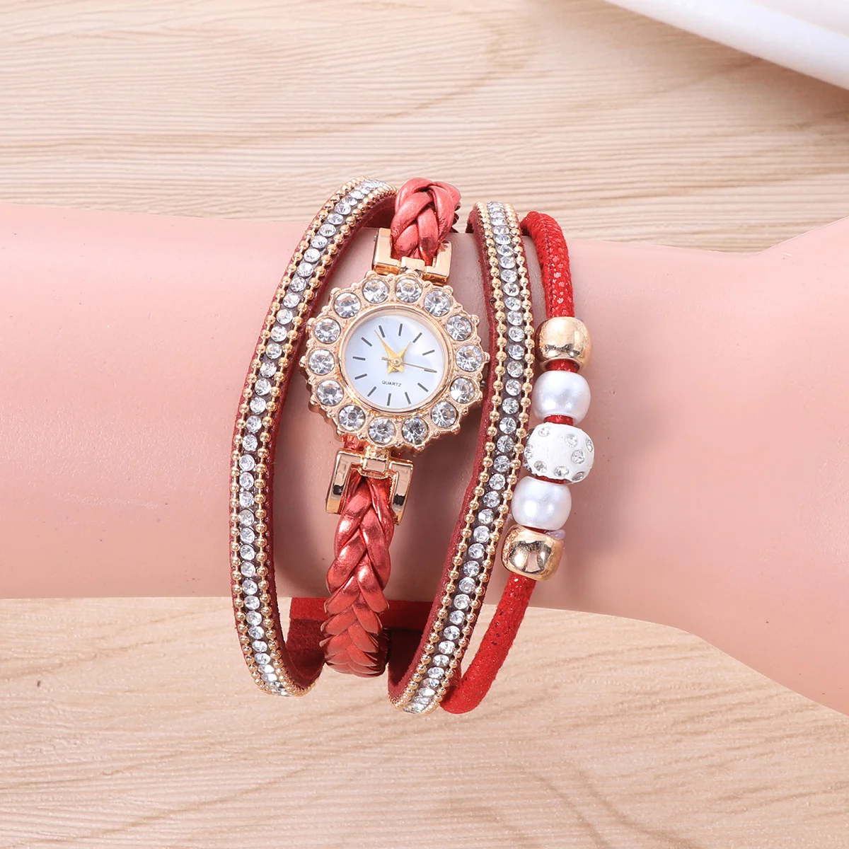 Watches for Women Black Bracelet Beaded Bracelets Ladies Smart Quartz Intelligent Sale Miss Pearl