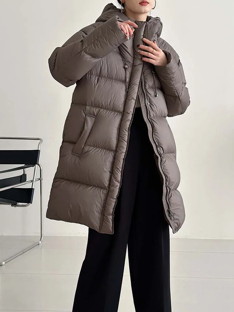 High quality Women\'s Long hooded down jacket 2024 Winter Fashion Fluffy 90% white duck down coat Puffer jacket Oversize DJ012