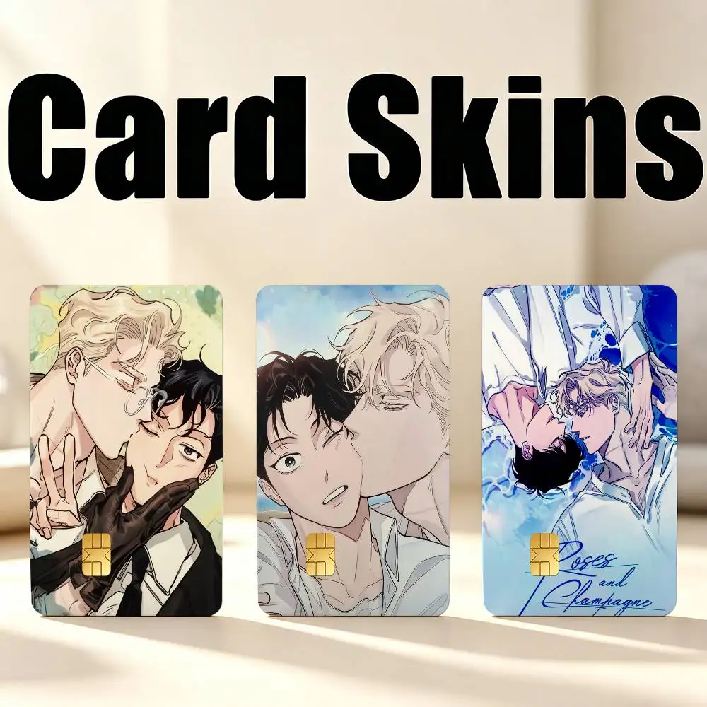 Roses and Champagne Lee-won Caesar  1Set 4Pcs Card Skin Stickers, Waterproof Decorative Film for Credit Debit Bank Bus IC Cards