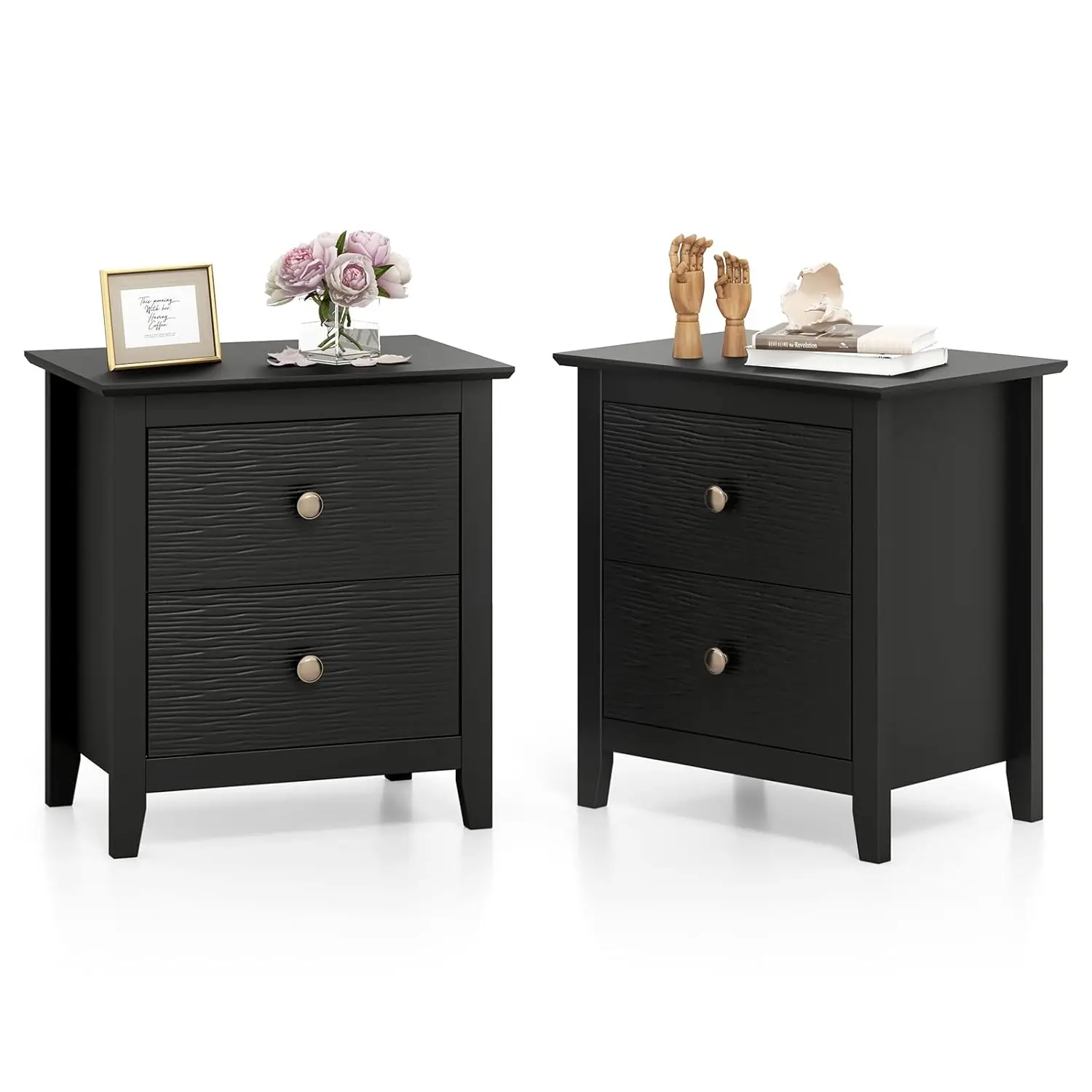 Nightstands Set of 2, Modern 2 Drawers Night Stands with Handles, Sofa Side Table with Sturdy Legs for Small, Customized