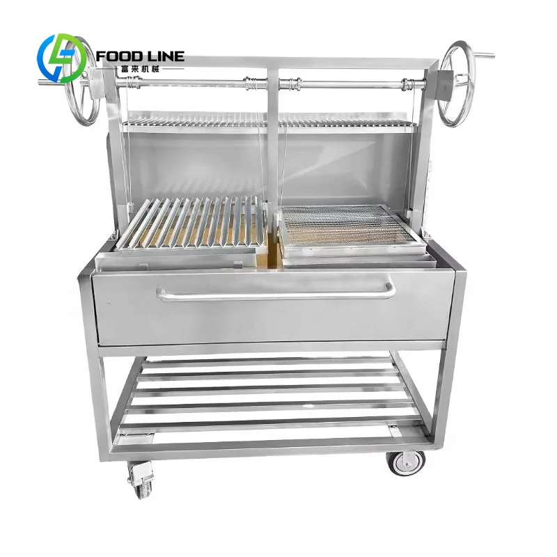 customized double handwheel gaucho bbq grill santa maria charcoal grill solid stainless build for big outdoor catering event