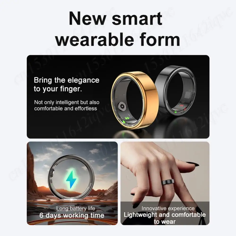 R02 Smart Ring with Charging Case Fitness Ring IP68 & 5ATM Waterproof Blood Oxygen Tracker Multi-sport Modes for Android IOS