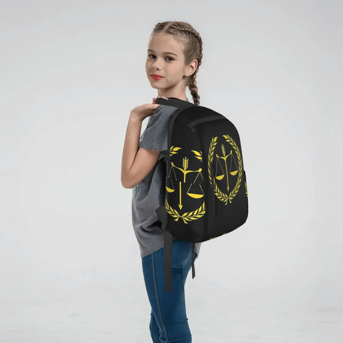 

Gold Scales Of Justice Law Logo Lawyer Legal Party Backpack Student BookBag Kids School Bag Computer Shoulder Bags Men Women