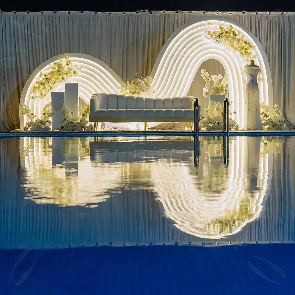 Luxury Multilayer Wedding Acrylic & Pvc Arch Backdrop Ceremony Decoration With Flower and Light