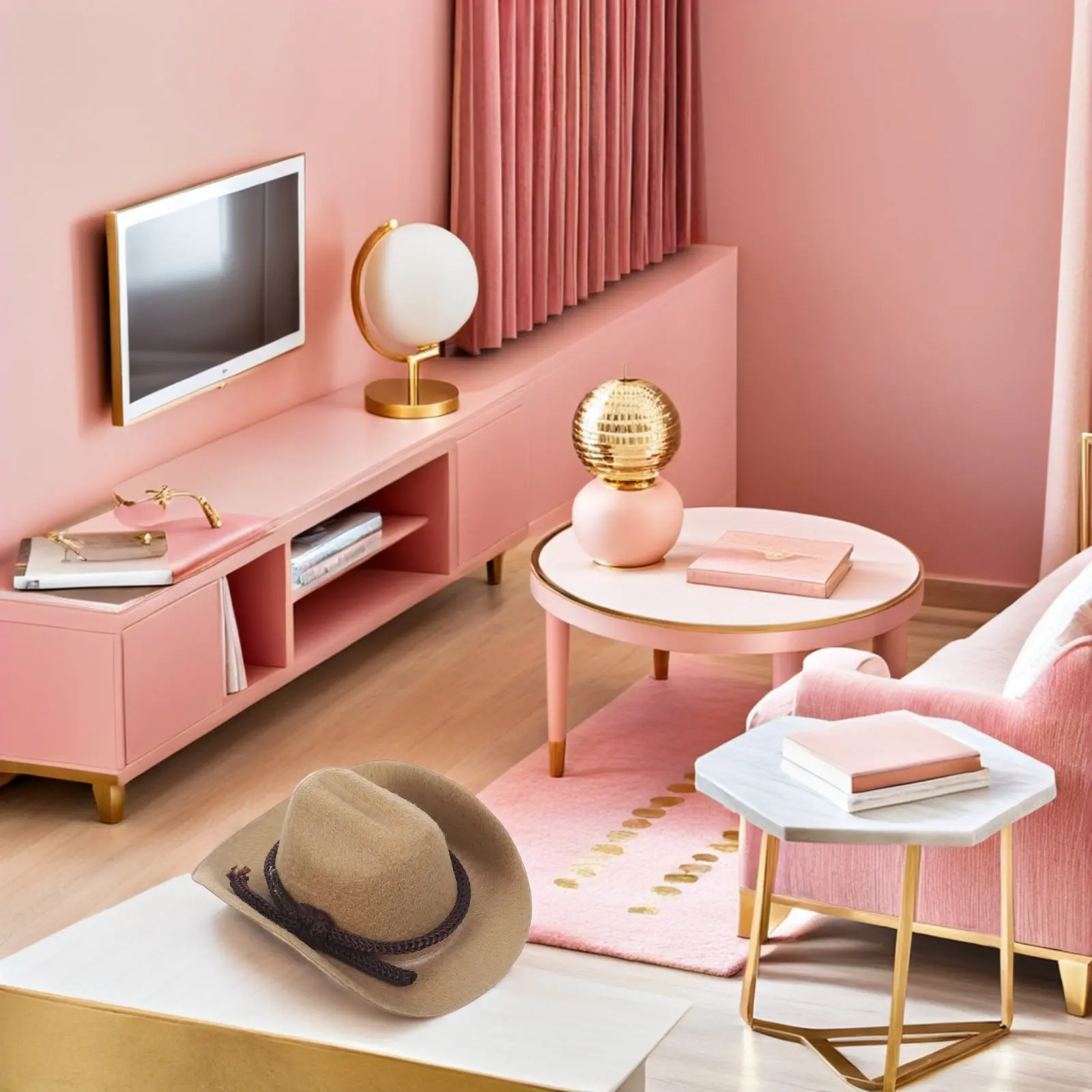 

4Pcs 8Cm Mini Cowboy Hats for Western Style Craft Accessories Tiny Hats Sturdy Polyester Miniature Decoration Party Use