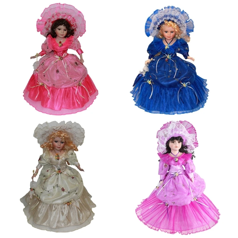 

Victorian Porcelain Doll European Reborns Doll with Gowns Rural Home Decorative Ceramic Doll Festival House Table Decors