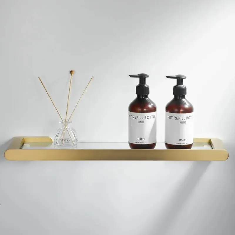 Brass Brushed Gold Bathroom Shelf Glass Shower Storage Rack Black Toilet Cosmetic Rack Wall Wash Rack Bathroom Shelving
