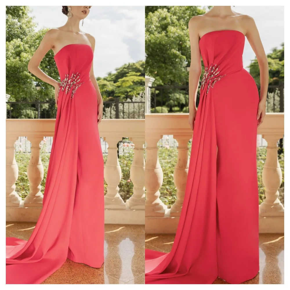 

customizedCustomized Elegant Jersey Party Dress Fashion Strapless Sleeveless Party Dress Classic Floor Length Straight Celebrity